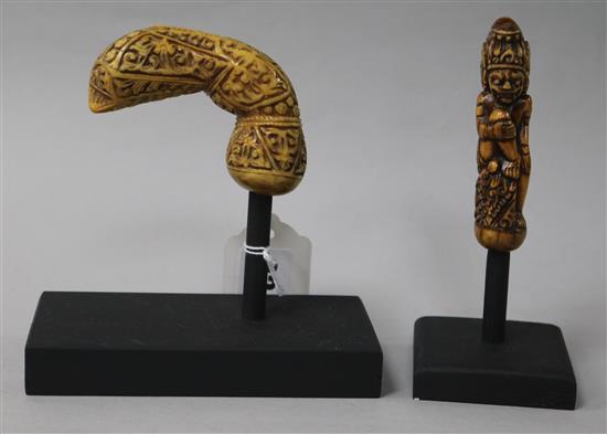Two Japanese walrus tusk or bone kris handles